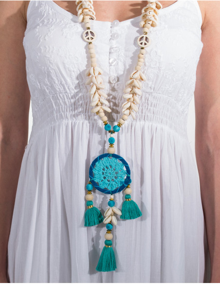 Grand collier attrape rêve et coquillage