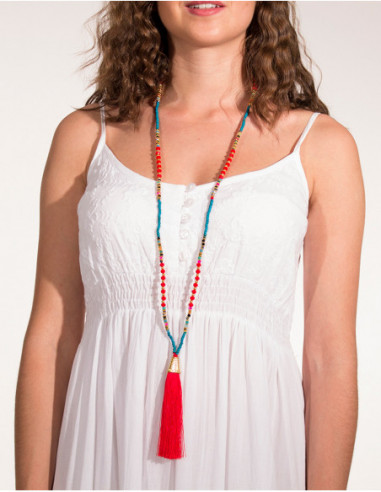 Long, thin and colourful necklace with p