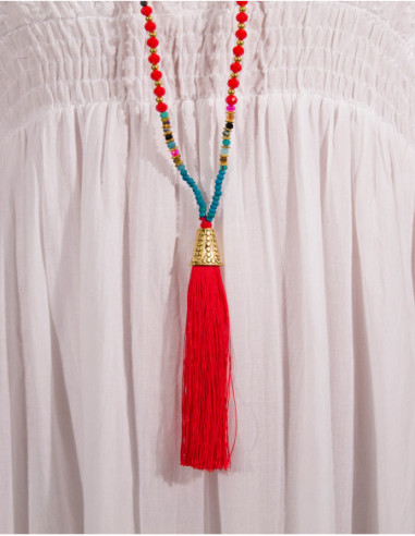 Long, thin and colourful necklace with p