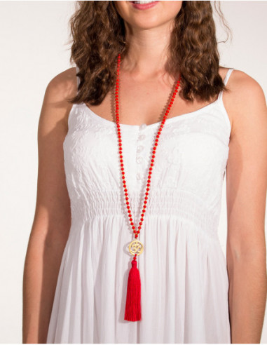 Long pendentif petites perles pompons