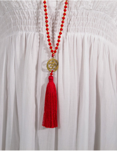 Long pendentif petites perles pompons