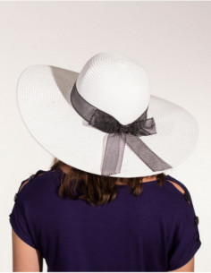 Chapeau blanc pour femme avec ruban gris 2