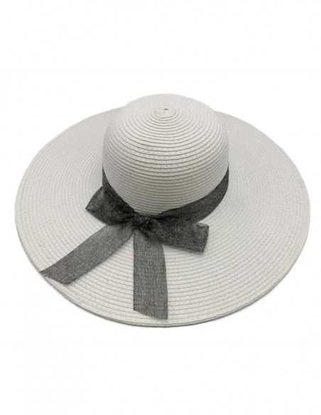 Women's white hat with grey ribbon