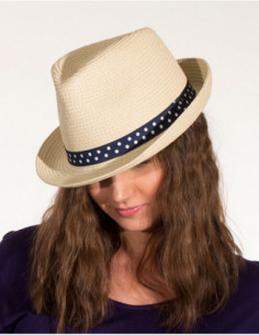 Beige panama hat with polka...