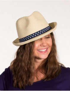 Chapeau panama beige au ruban de pois 2