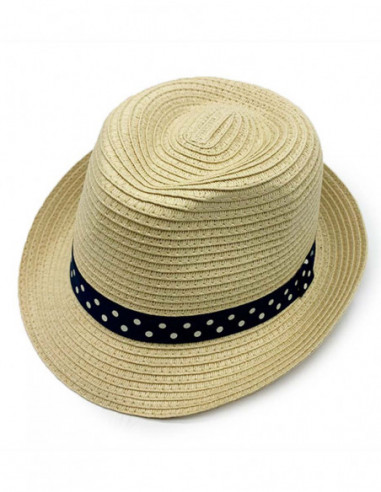 Beige panama hat with polka dot ribbon