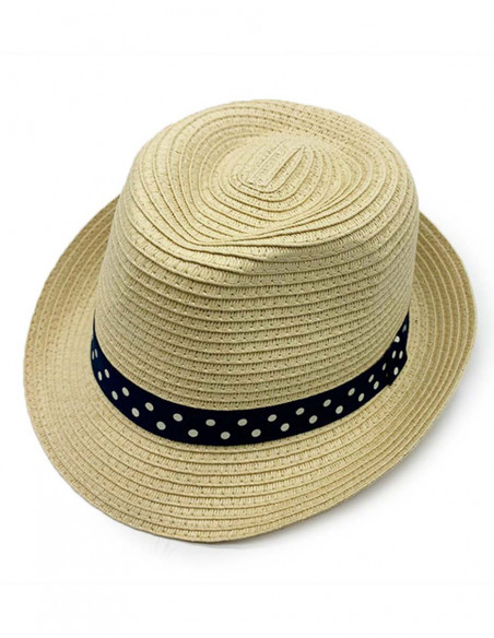 Beige panama hat with polka dot ribbon