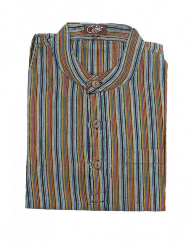 chemise rayée multicolore pour homme népalaise à enfiler