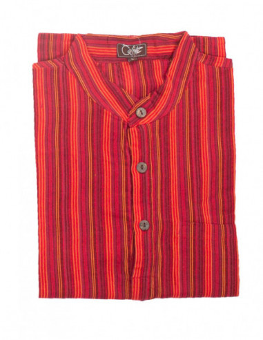 chemise rayée rouge pour homme népalaise à enfiler