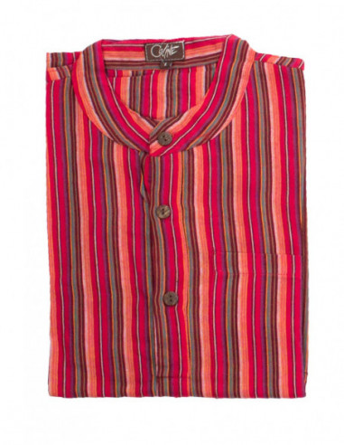 chemise rayée ton rouge et rose pour homme népalaise à enfiler