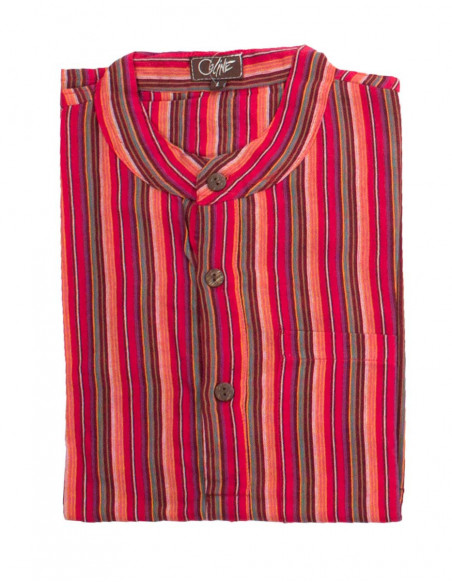 chemise rayée ton rouge et rose pour homme népalaise à enfiler