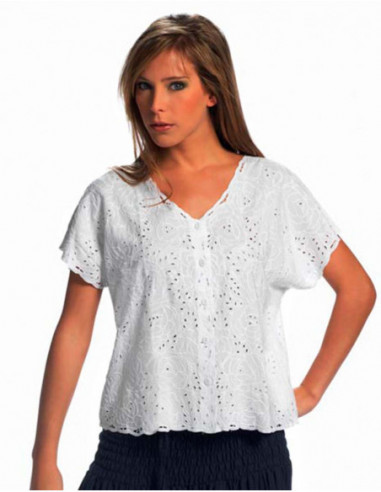 Chemisier Femme Brodé uni Manches courtes
