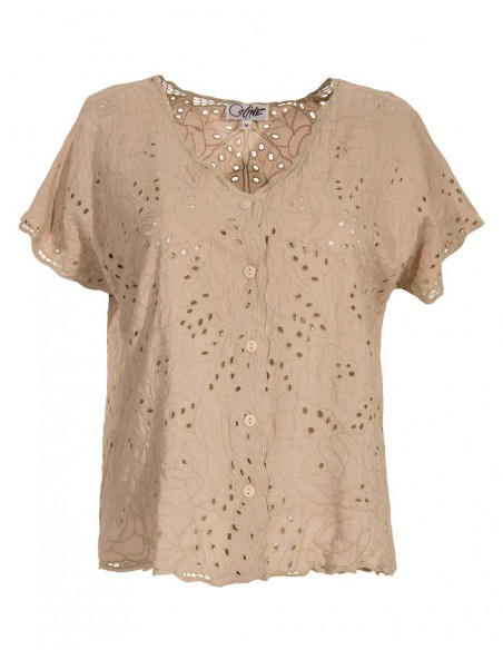 Chemisier viscose Brodé uni Manches courtes beige