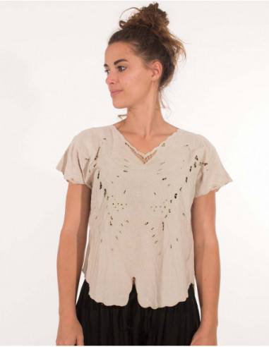 Chemisier viscose brodé beige