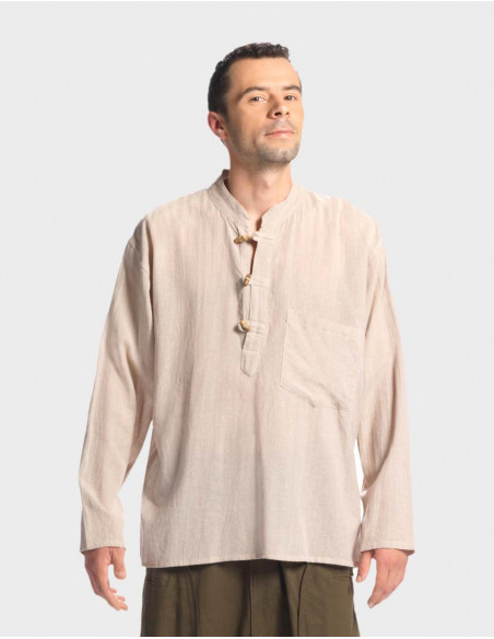 chemise beige style kurta en pur coton pour homme