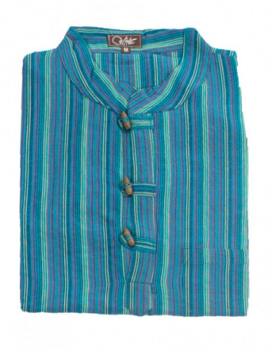 chemise homme rayée ethnique turquoise