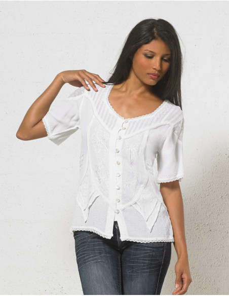 Rayon mosscrepe blouse with short sleeve