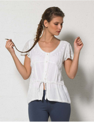 Rayon blouse with short sleeves