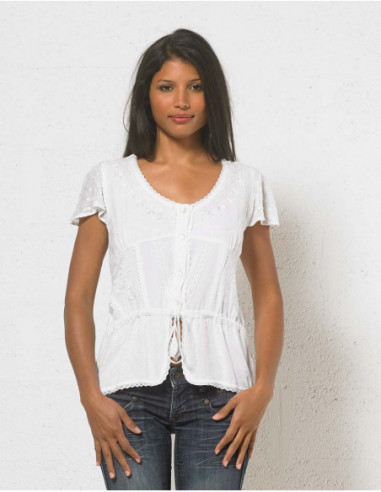 Chemisier viscose brodé manches courtes