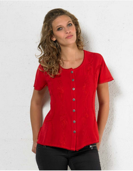Chemisier femme viscose brodé rouge