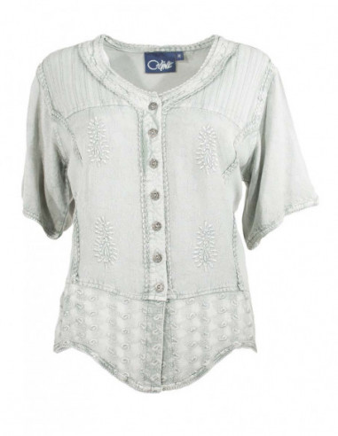 Chemisier viscose brodé manches courtes