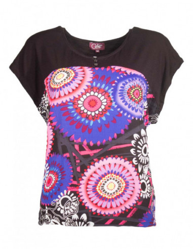 Short sleeve tee shirt ethnic baba cool African print pink and black