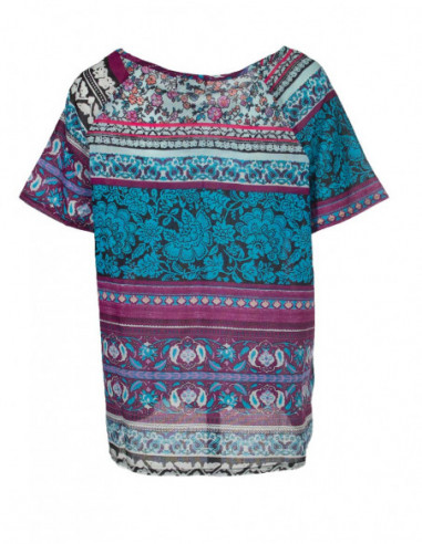 Chemisier femme manches courtes imprimé indien turquoise