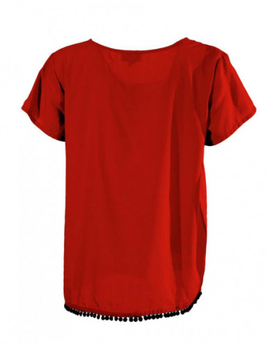 tee shirt original avec broderies et pompons couleur rouge
