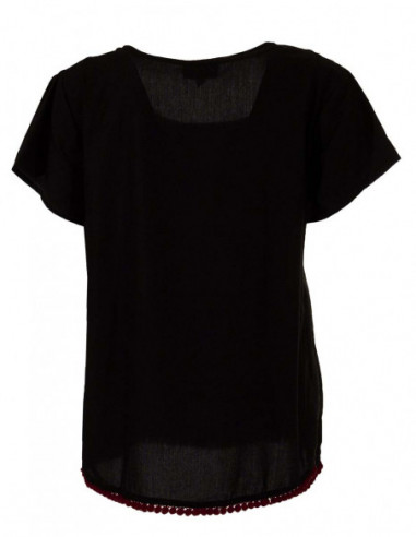 tee shirt noir manches courte broderies et pompons