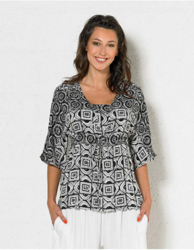 Blouse femme kimono noir et blanc