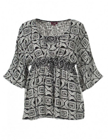 Blouse femme viscose kimono noir et blanc