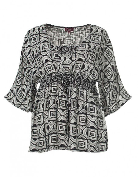 Blouse femme viscose kimono noir et blanc