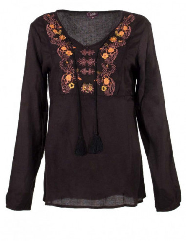Blouse brodée d'hiver coupe ample noir