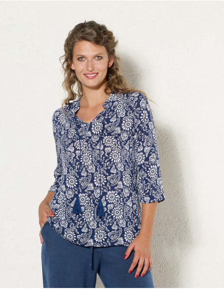 Chemisier imprimé fleur bleu