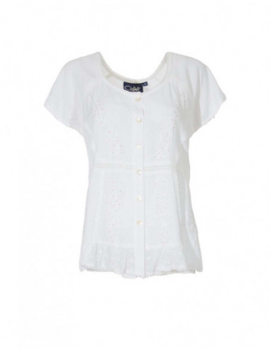 Chic stone wash blouse with plain white pearl embroidery
