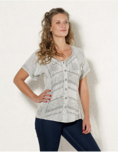 Embroidered stone wash shirt