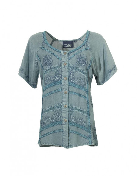 Embroidered stone wash shirt