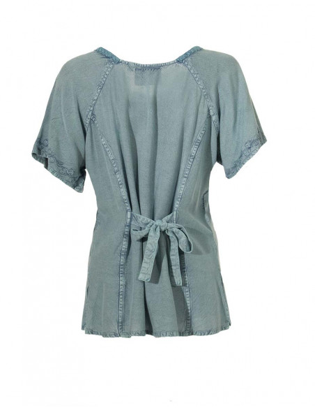 Embroidered stone wash shirt