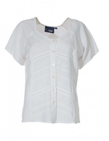 Chemisier brodé blanc manches courtes