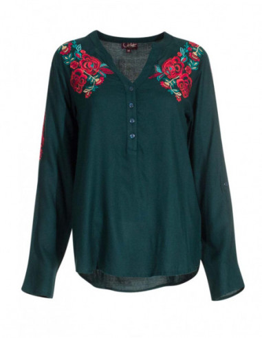 Blouse émeraude à fleurs brodées