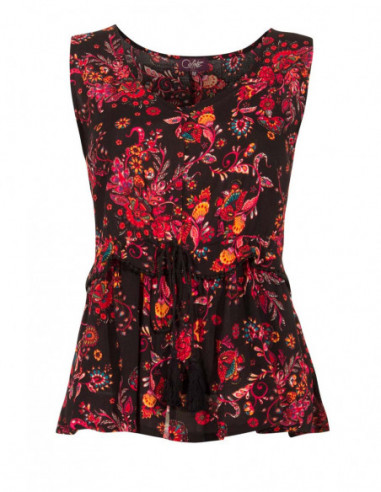 Sleeveless top in comfortable viscose with black floral print
