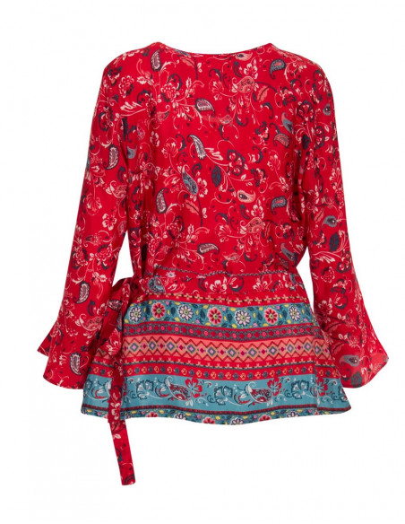 Top femme polyester cache-coeur style hispanique rouge