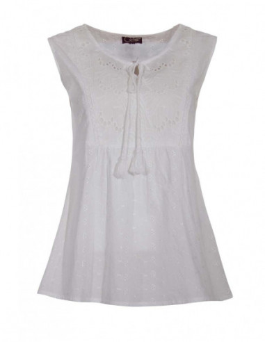 Top blanc coton brodé et ajouré