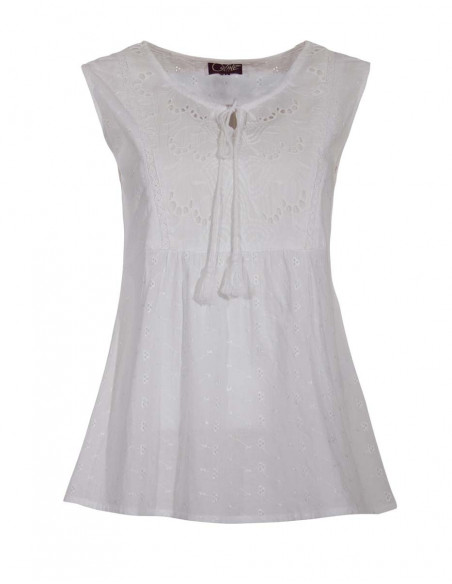 Top blanc pur coton brodé 