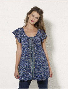 Blouse élégante manches courtes imprimé fleurettes