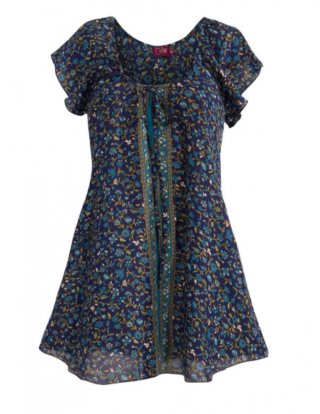 Blouse femme imprimé petites fleurs tons bleus