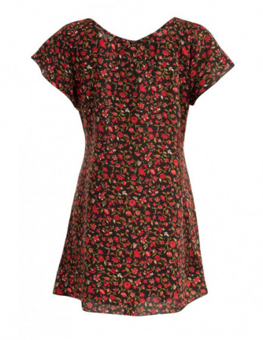 Blouse femme imprimé petites fleurs tons rouges