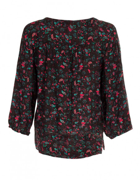 blouse ample fleurie sur fond noir