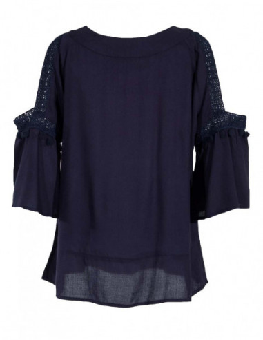 Top viscose fluide et ample à manches ouvertes marine