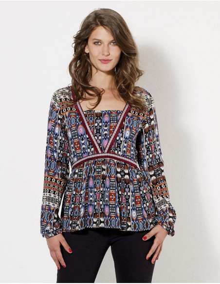 Blouse viscose femme ethnique manches longues